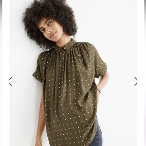 Madewell Central Drapey Popover Shirt in Grid Dot - S
